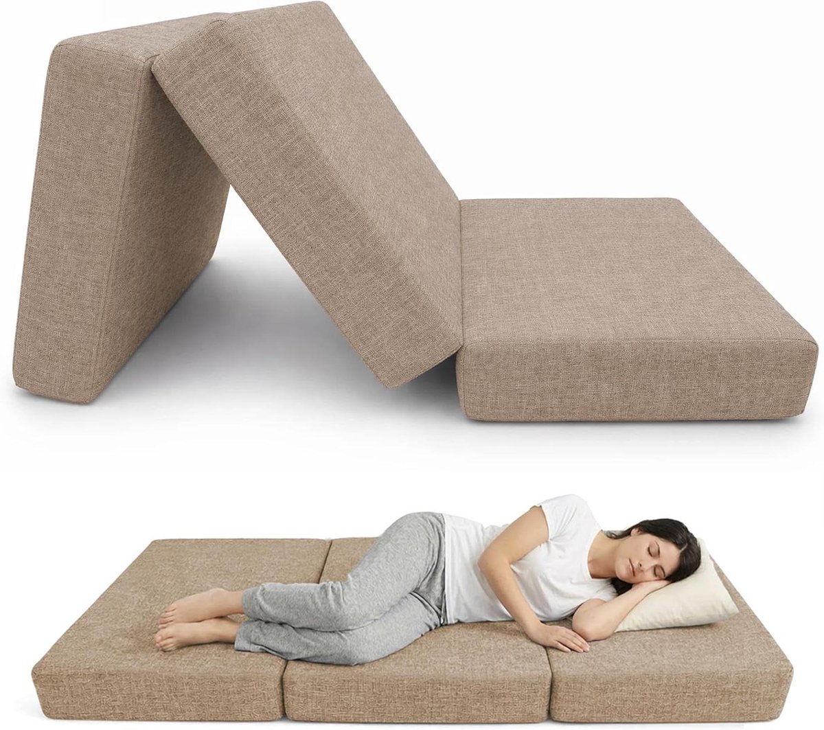 Opvouwbaar Matras - Vouwmatras Logeermatras - Extra Slaapplek Creëren - Afneembare Hoes - 120x195x15 cm - Beige