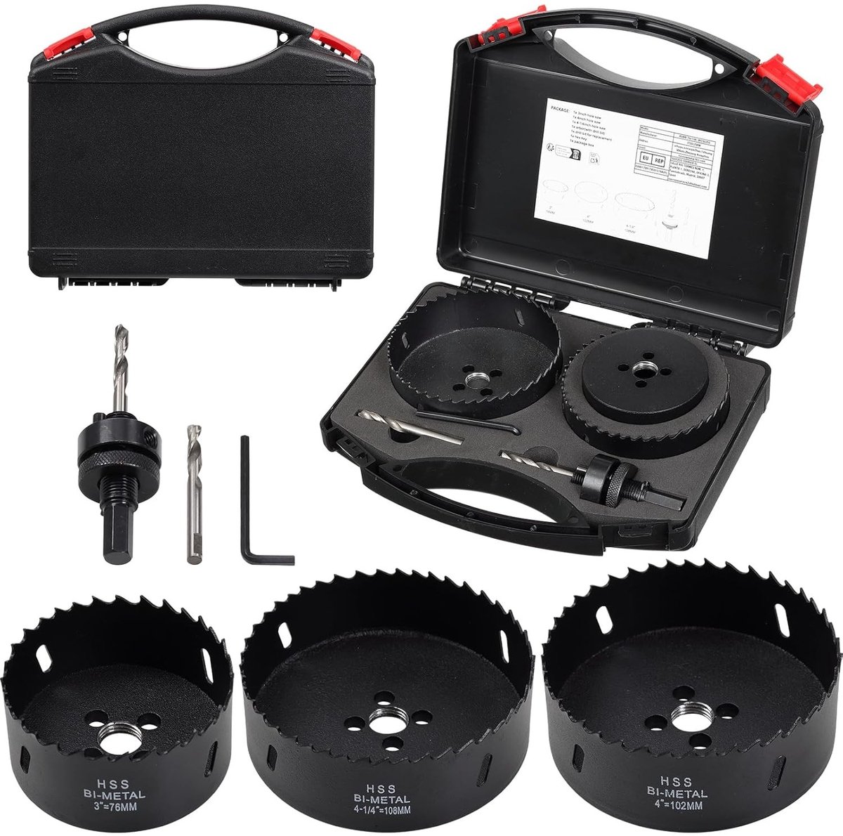 Set van 3 Bi-Metaal Holzaag voor Metaal en Hout - 76/102/108 mm, Ideaal voor Aluminium, Plafonds en Gipsplaten