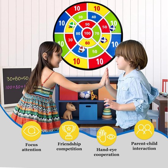 Dubbelzijdig Dartbord voor Kinderen & Ballen Spel - Opvouwbaar Dartbord Speelgoed - Feestspellen Buiten Gooispel Cadeau - Zwarte en Witte Dartbord (66cm) — afbeelding 3