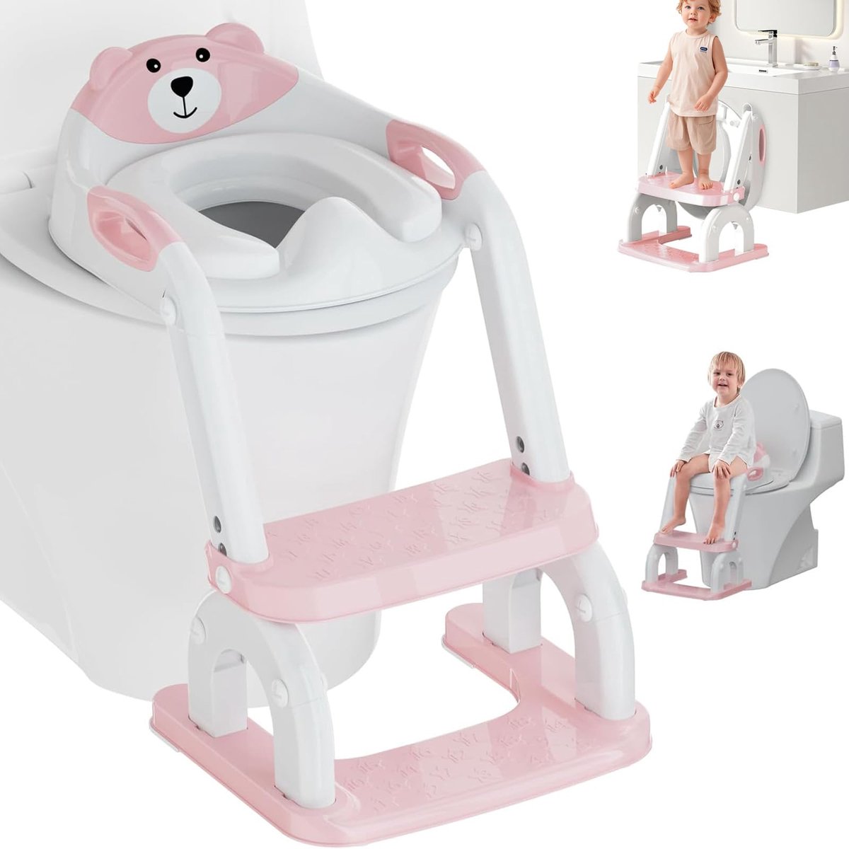 SnelShoppen - 2-in-1 Toilet Stap met Trap, 8 Hoogtes & Opvouwbaar | Antislip Toiletbril voor Kinderen 1-6 Jaar - Geschikt voor Standaard Toiletten, Id