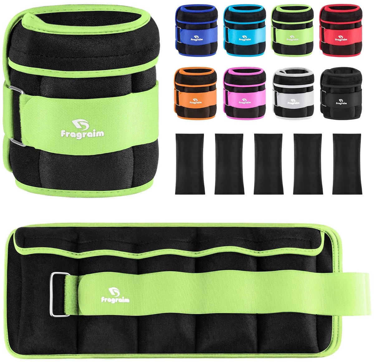 SnelShoppen - Verstelbare Enkelgewichten 1-3 kg, Paar met Uitneembare Gewichten voor Joggen, Gymnastiek, Aerobic, Fysiotherapie, Groen