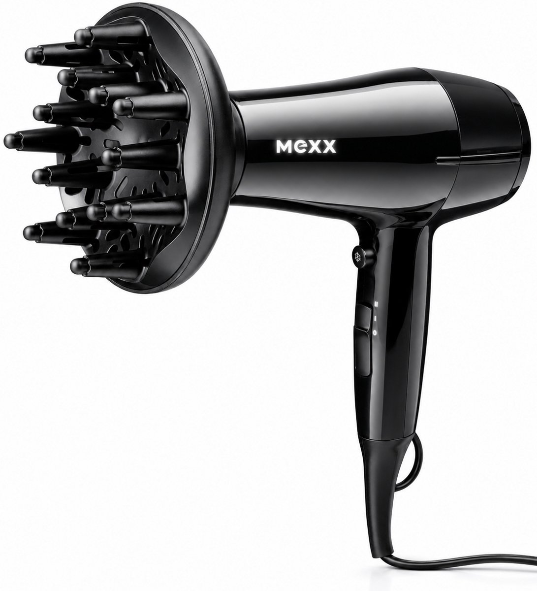 MEXX Föhn Met Diffuser 2200W - Haardroger met Coolshot en 3 Warmtestanden - Haar Droger Met Ionentechnologie - Haarverzorging voor Krullen - Inclusief Blaasmond en Filter - Zwart