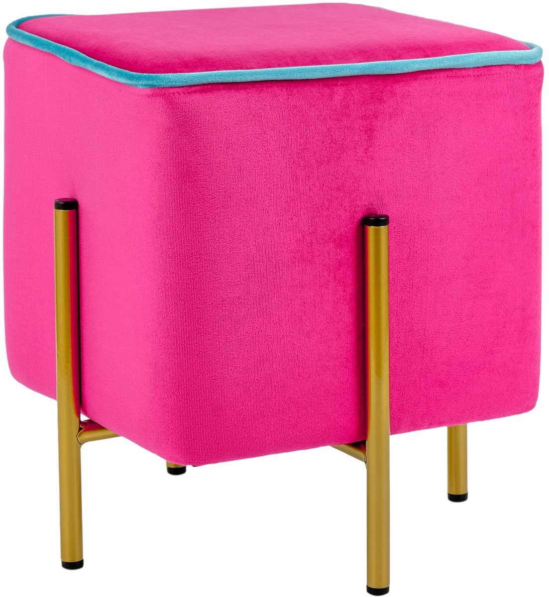 SnelShoppen - Fluweel Zitzak Voetensteun, Kruk, Zitkruk in Fuchsia met Turkse Rand - Gevoerd, 33x33x38 cm - Ideaal voor Feest, Tuin en Woonkamer