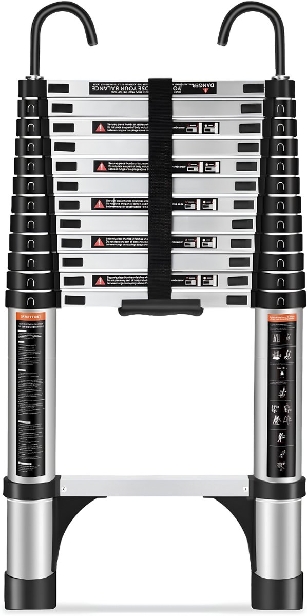 SP® Telescoopladder - 150kg Laadvermogen - Opvouwbare Ladder voor Zolders - Lichtgewicht Uitschuifladder - Zwart - 79cm x 48cm x 9cm