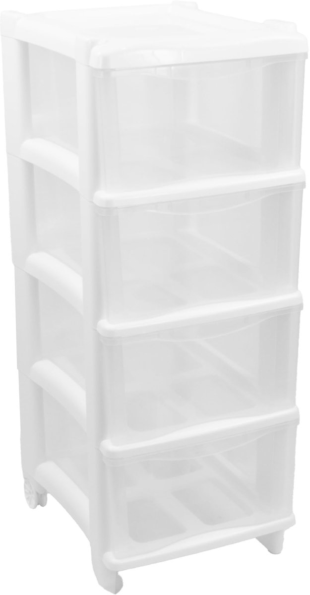 SnelShoppen - Essential Cassie commode met 4 laden - Wit - Hoogwaardige Italiaanse kwaliteit - H 76 cm - Ideaal voor slaapkamer, kinderkamer en woonka