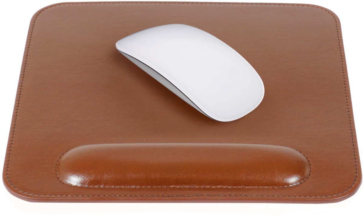 SnelShoppen - Londo Leder Mousepad met Polssteun Lichtbruin - Ergonomisch, Luxe, Desk Accessoire voor Thuis en Kantoor, Ideaal voor Gaming en Werken