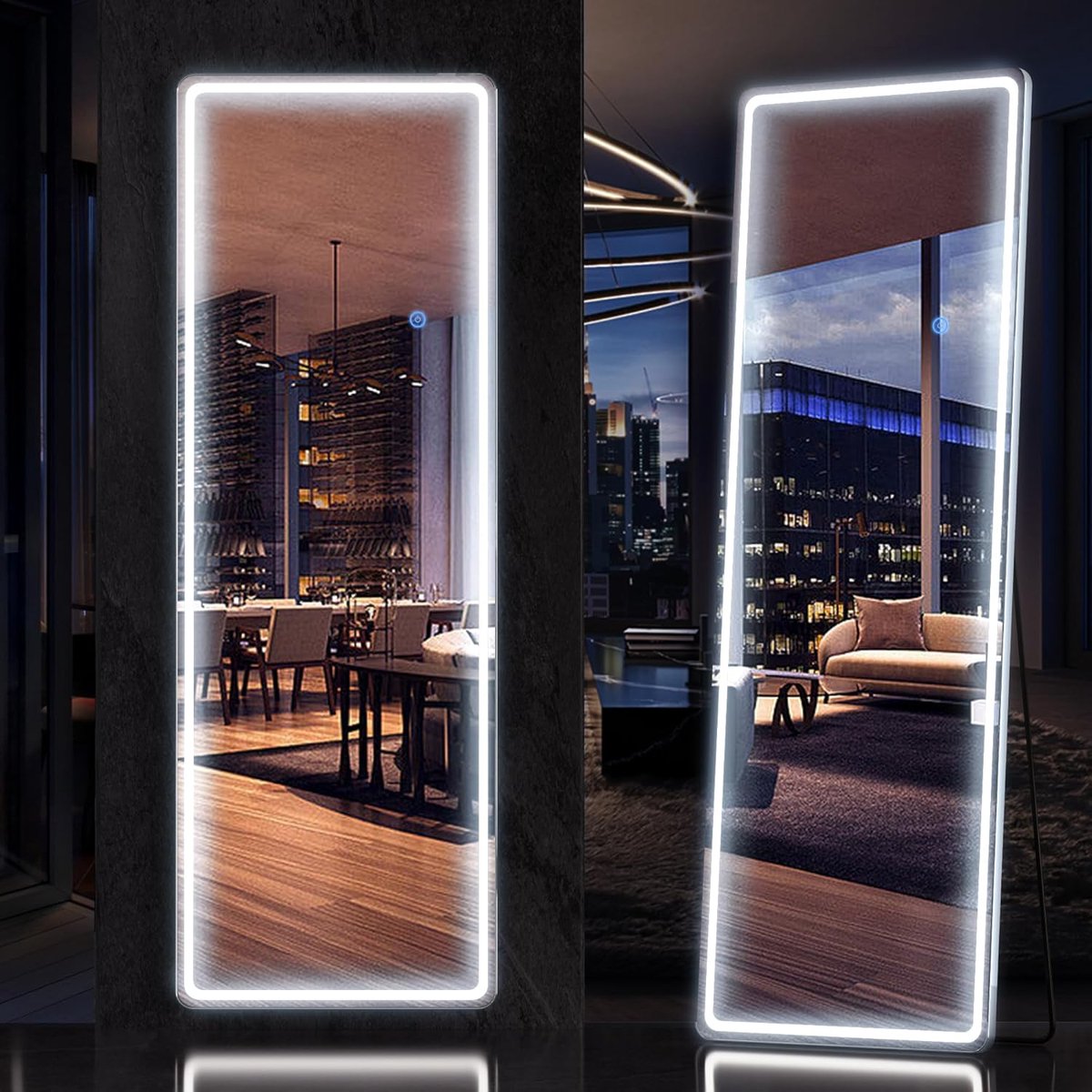 SnelShoppen - Antok Spiegel Volledige Lengte met Verlichting 162,6 x 53,3 cm - Led Vloerspiegel en Wandspiegel voor Slaapkamer, Moderne Design, Vrijst