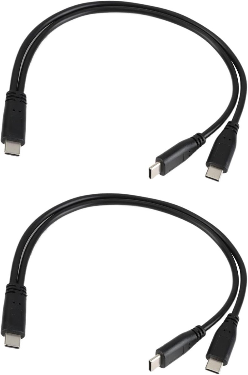 2-in-1 Type C naar Dubbele Type-C Kabel 30cm, 3A Snelladen, Y Splitter voor Smartphones, Tablets en Power Banks