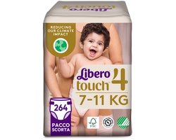 Libero SnelShoppen - Libero Touch Open Luiers Maat 4 voor Kinderen 7-11 kg - 264 Wegwerpluiers in 6 Verpakkingen van 44 Luiers - Comfortabel en Ademend