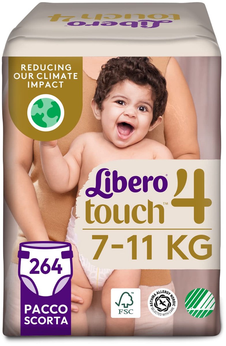 SnelShoppen - Libero Touch Open Luiers Maat 4 voor Kinderen 7-11 kg - 264 Wegwerpluiers in 6 Verpakkingen van 44 Luiers - Comfortabel en Ademend