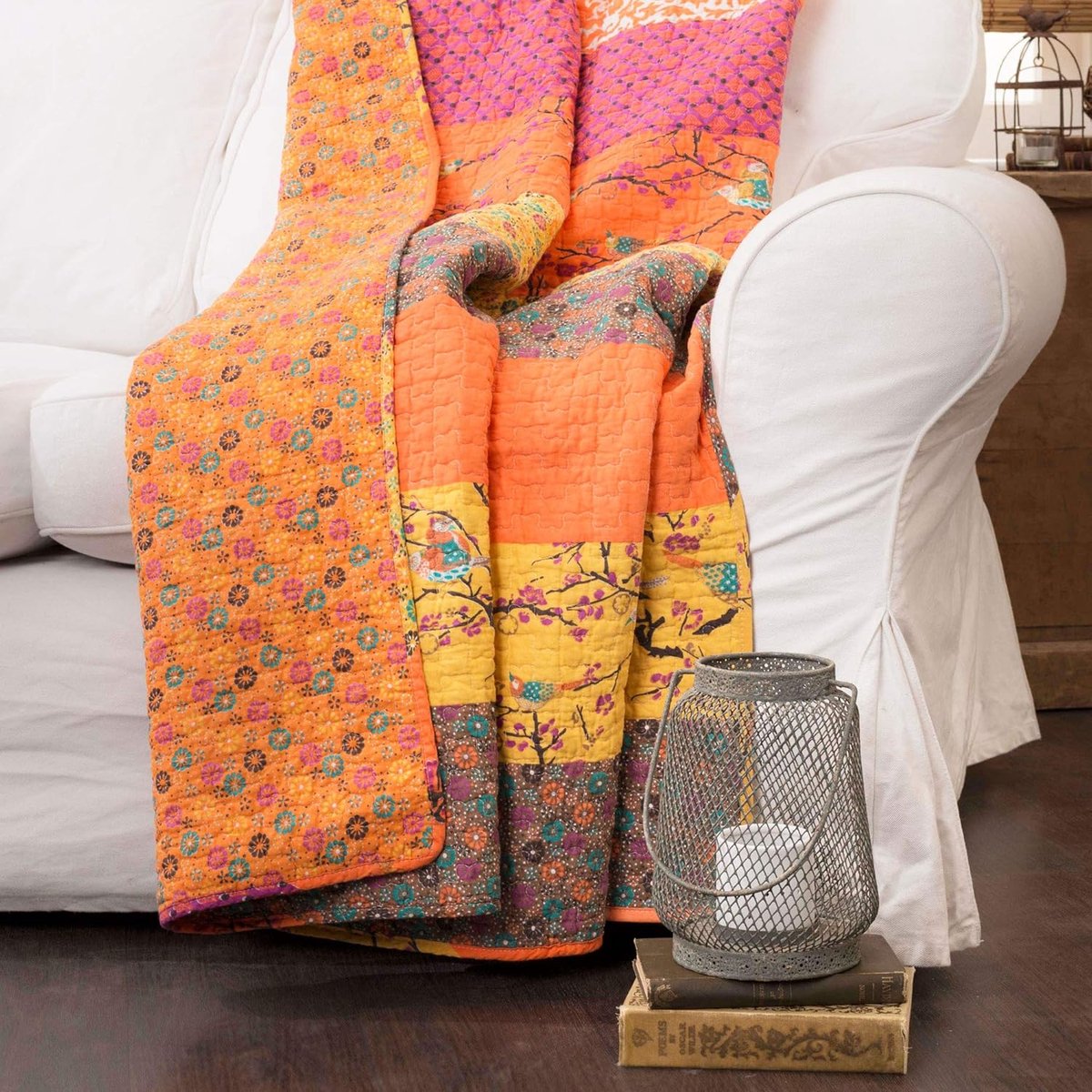 SnelShoppen - Omkeerbare Mandarine Royal Empire Sprei, Bloemenpatroon, Katoen, 152,4 x 127 cm, Decoratie voor Slaapkamer, Woonkamer, Feest en Kinderen