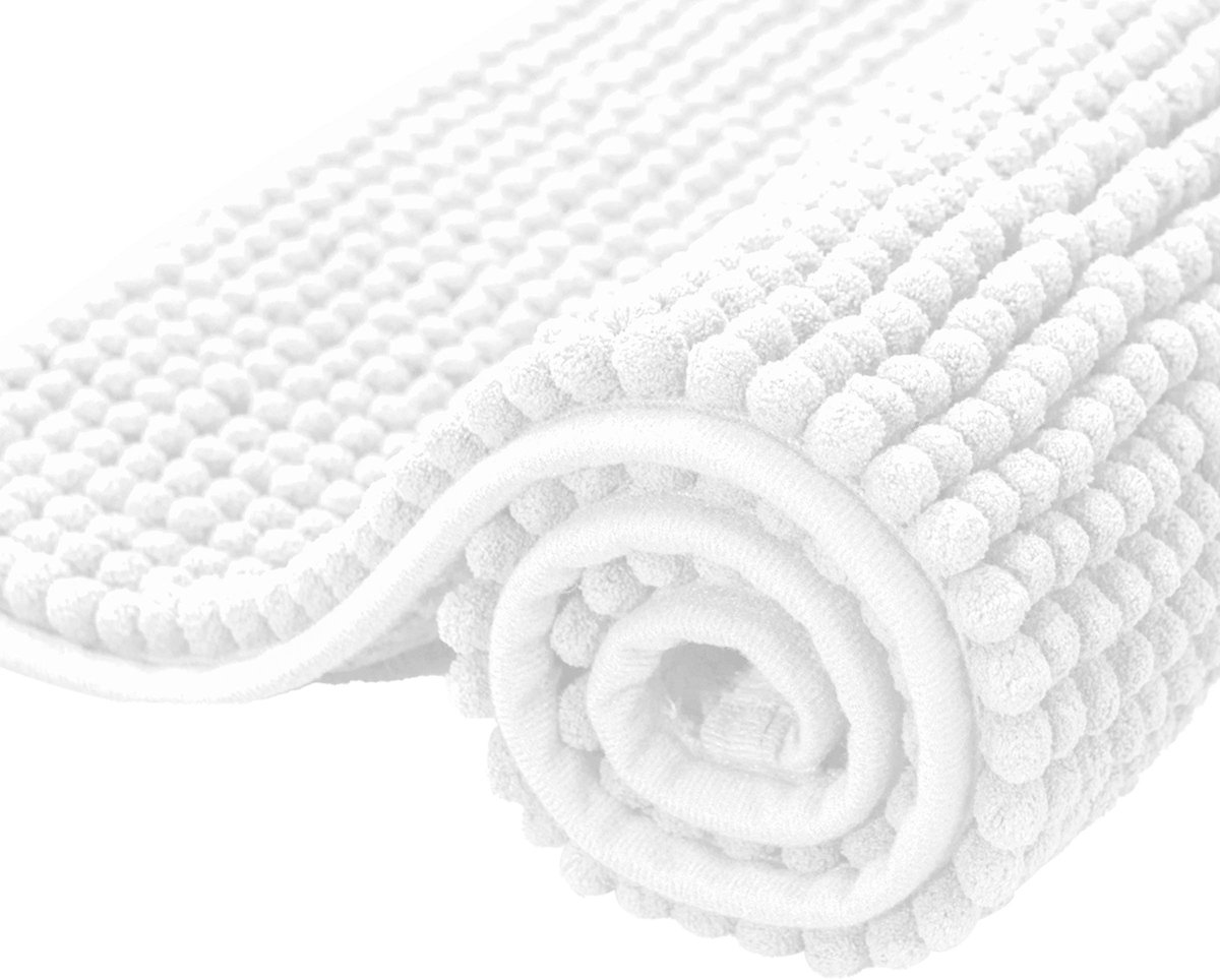 SnelShoppen - Antislip Chenille Badmatten voor Badkamers - Wasbare Pluche Vloermatten - Gestreepte Badmat 40x60cm in Wit voor Perfecte Badkamerervarin