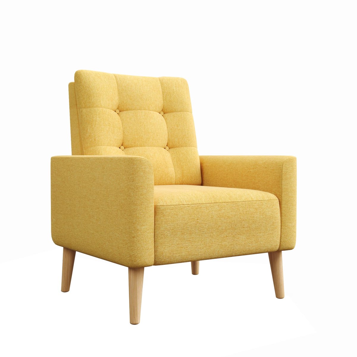 SnelShoppen - Meerveil Fauteuil Bank met Massief Houten Poten, Moderne Badstoel voor Slaapkamer, Woonkamer, Balkon, Kantoor, 72 x 72 x 81 cm, Geel