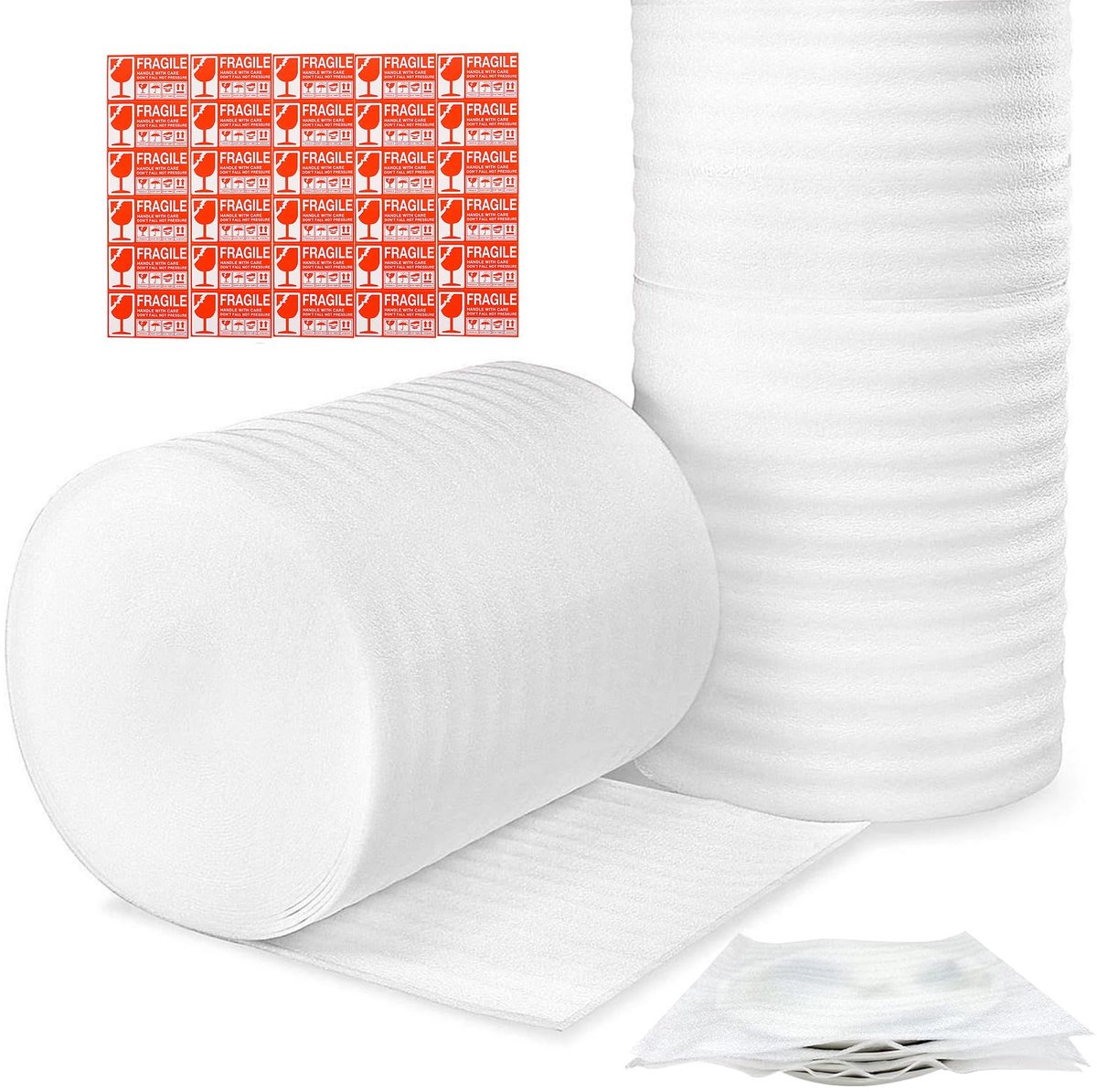 SnelShoppen - Foam Wrap Rol 40,6 cm x 48 m - Verpakkingsmateriaal voor Bescherming van Kwetsbare Voorwerpen, Meubels, Transportverpakkingen met FRAGIL