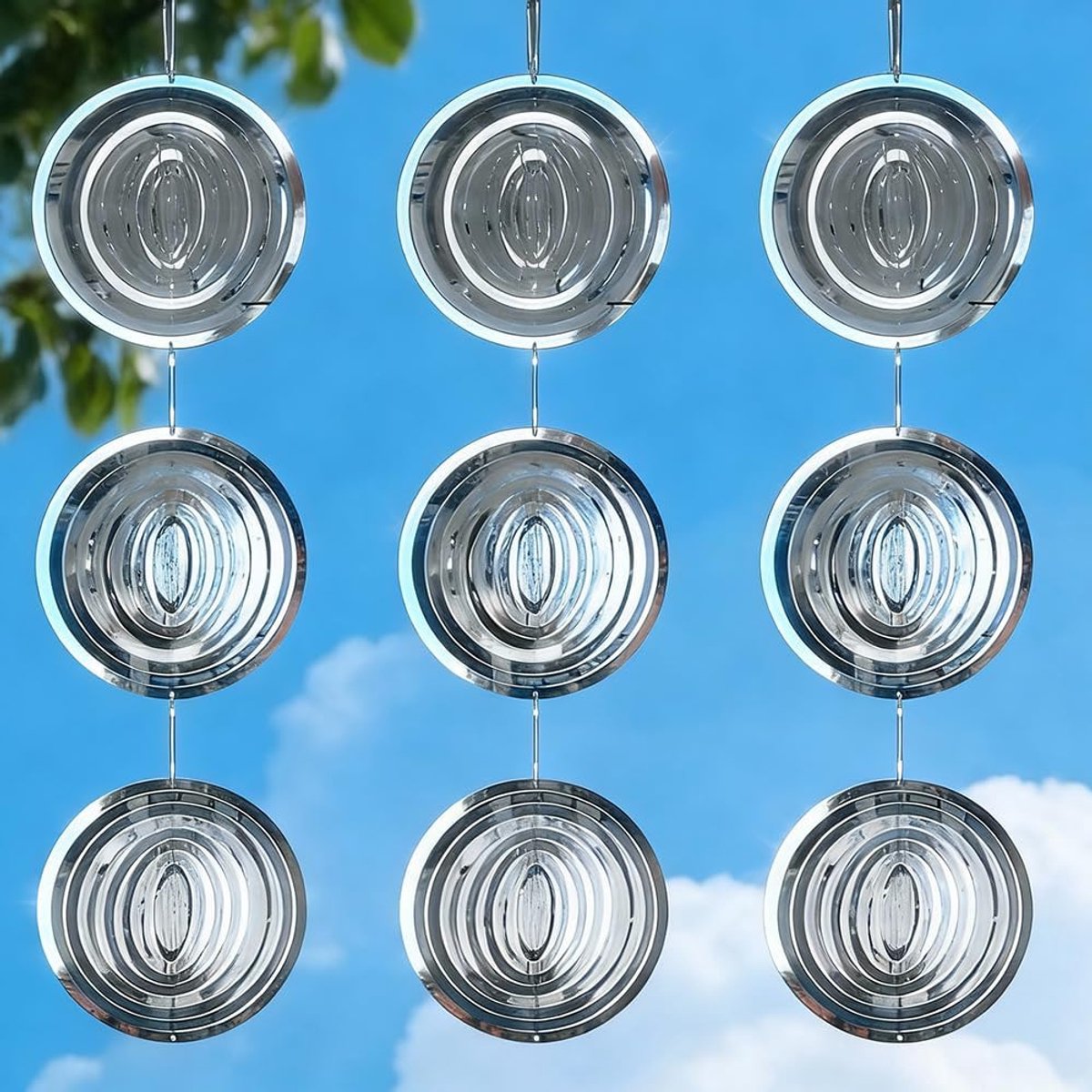 SnelShoppen - Reflecterende Vogelafweer Windgong, 3 Stuks, Hangend, Rond, Roestvrij Staal, Duivenafweer voor Balkon en Tuin, Vogelverschrikker, Vogelb
