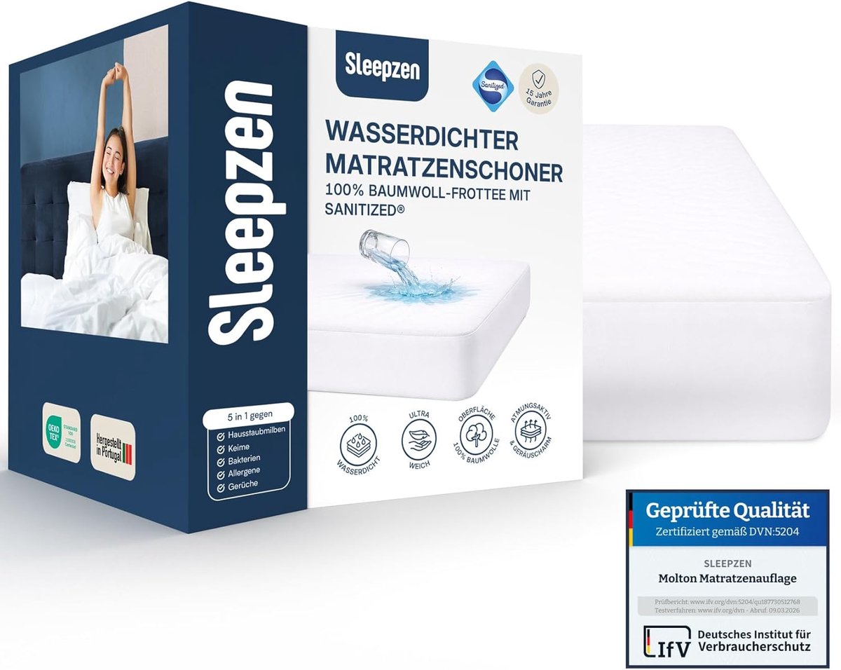 SnelShoppen - Molton Matrasbescherming 120 x 200 cm Waterdicht - Ademend, Geluidsarm, 100% Katoen, Oeko-Tex-gecertificeerd - Hoogwaardige Kwaliteit Ho