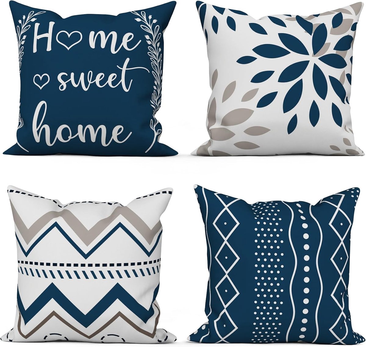 SnelShoppen - Marineblauwe Kussensloop Set van 4 Stuks, 40 x 40 cm, Modern Geometrisch Patroon, Wasbare Polyester Kussenslopen voor Sofa, Tuin en Outd