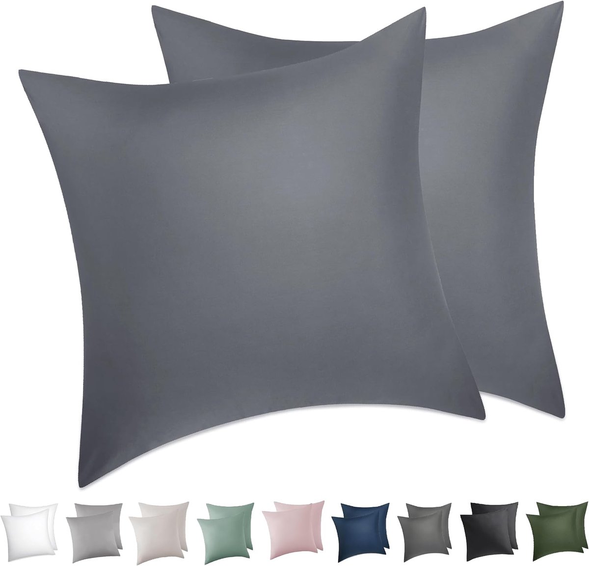 SnelShoppen - Kussensloop 40 x 40 cm, set van 2 stuks, 100% katoen, ademend en zacht, met ritssluiting, antracietgrijs, perfect voor bed en bank