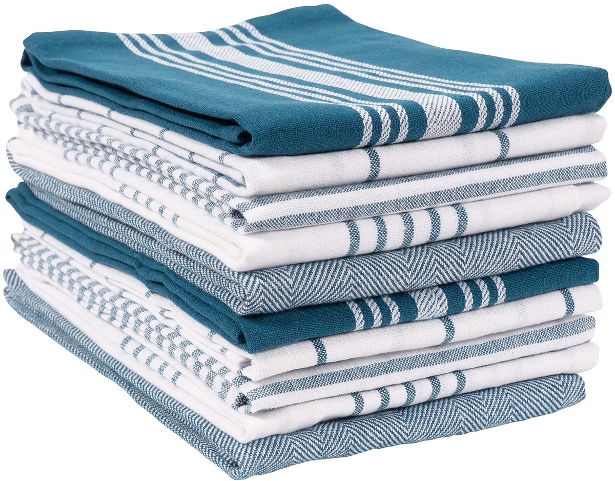 SnelShoppen - Keuken theedoeken Set van 10 | 45 x 61 cm Zachte en Absorberende Handdoeken | Groenblauw voor Keuken, Huishouden en Feesten