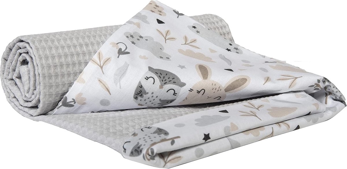 SnelShoppen - Babydeken 75 x 100 cm voor pasgeborenen, knuffeldeken van 100% katoen, lichtgewicht grijze wafels, ideaal voor peuters, kinderbed, kinde