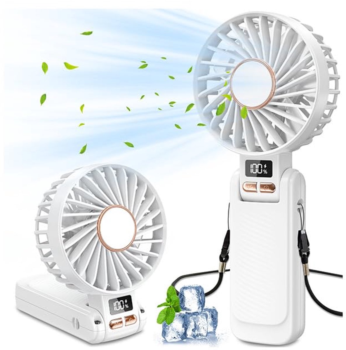 SnelShoppen - Handventilator 4500mAh Draagbare Ventilator met 20 Uur Batterijduur, 5 Instelbare Snelheden, LED Scherm, 180° Verstelbare Mini Ventilato