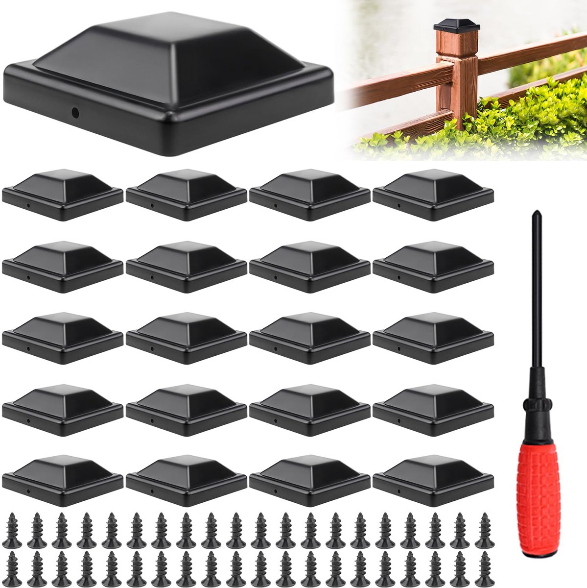 SnelShoppen - 20 Stuks Paaldoppen 9 x 9 cm Hekdoppen Kunststof voor Houten Palen - Rotbestendig en Anti-Kraken met Schroeven - Ideaal voor Tuin en Hek