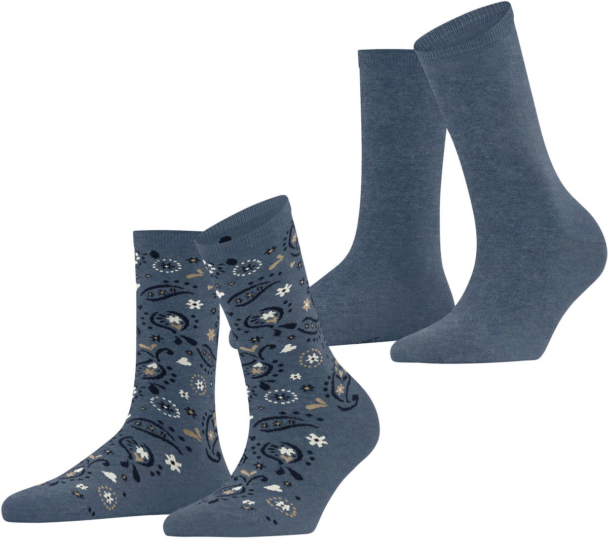 Esprit Soft Paiyley 2 Pack gedessineerd katoen multipack sokken dames blauw - maat 39-42