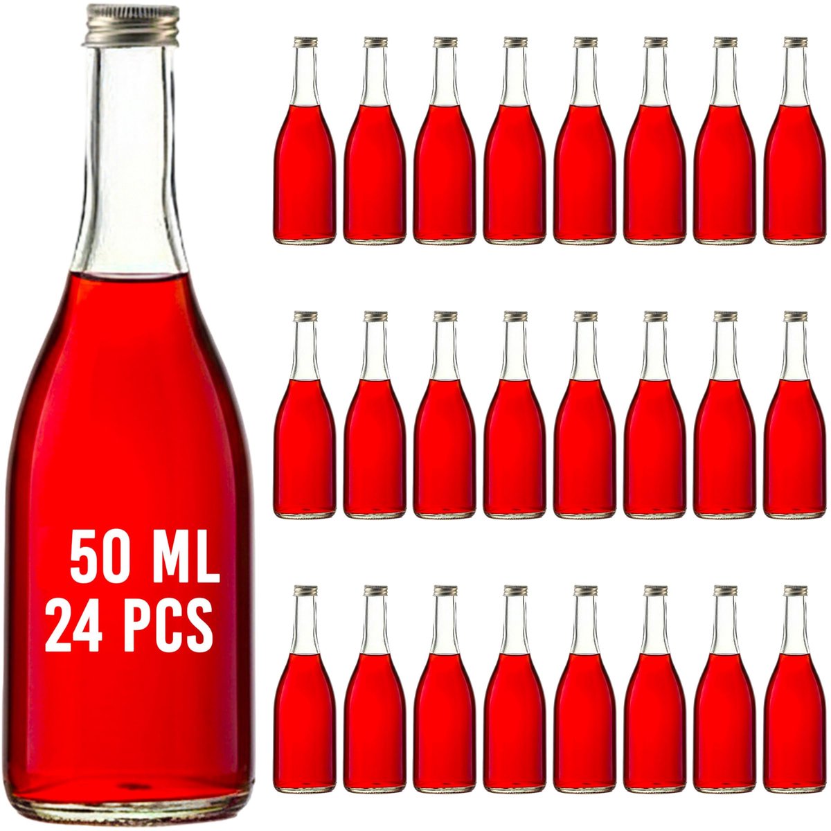 SnelShoppen - 24x Kleine Flessen 50 ml Borrelflessen Glazen Likeurflessen Mini Flesjes Voor Feest, Camping, Keuken, Tuin, 1e KLASSE