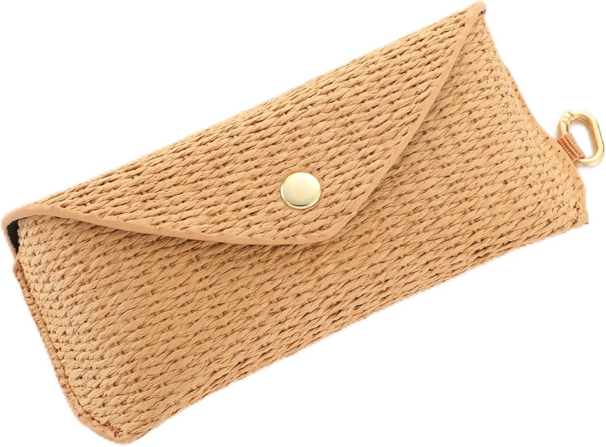 Zonnebril etui - beige riet - met carabiner - stijlvol en lichtgewicht - SnelShoppen