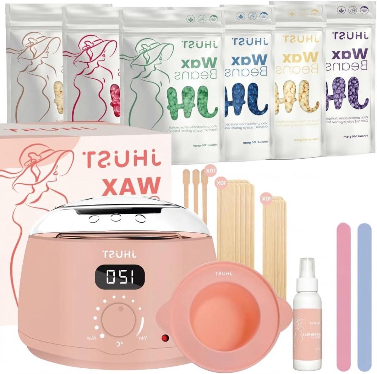 Wax Apparaat Set - Harsverwarmer Kit - Ontharen Thuis - Inclusief 600g Bonen - 600g Bonen - Roze