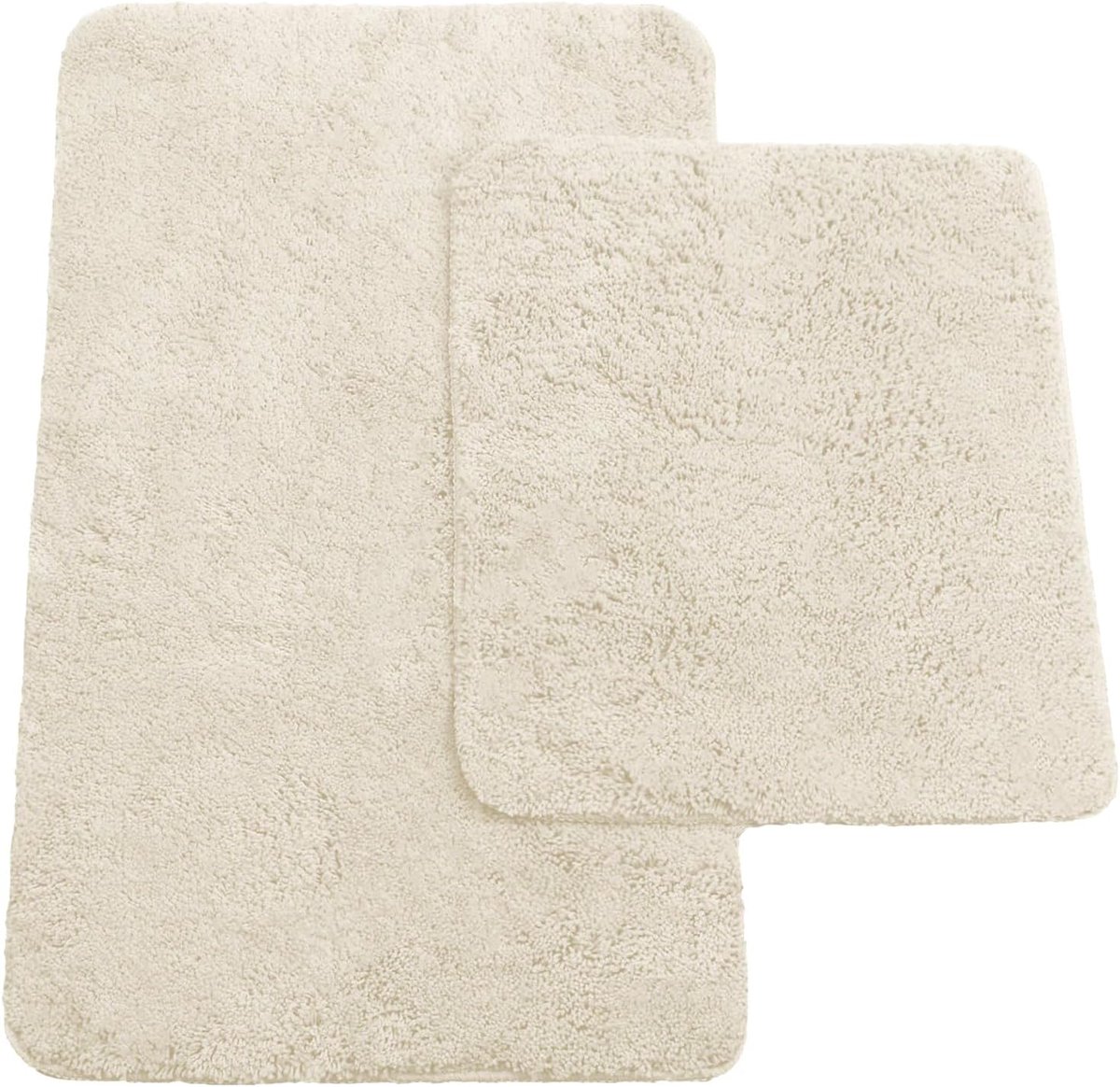 SnelShoppen - Badmatten set van 2 - Hoogpolig Polyester Badmat (50x80cm) en WC-mat (45x50cm) - Antislip Latex Achterkant - Beige - Voor Badkamer en To