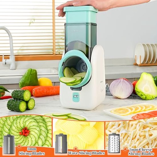 Elektrische groentesnijder - Keuken rasp - Snel eten bereiden - 6-in-1 functies - 12 x 17 x 28 cm - Wit — afbeelding 5