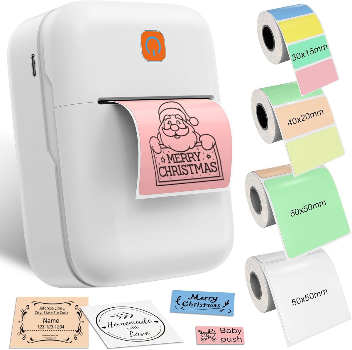 Label Printer, Bluetooth Label Printer with 4 Rolls Labels, Self-Adhesive Label Device, Portable Label Printer, Mini - ShopVlot