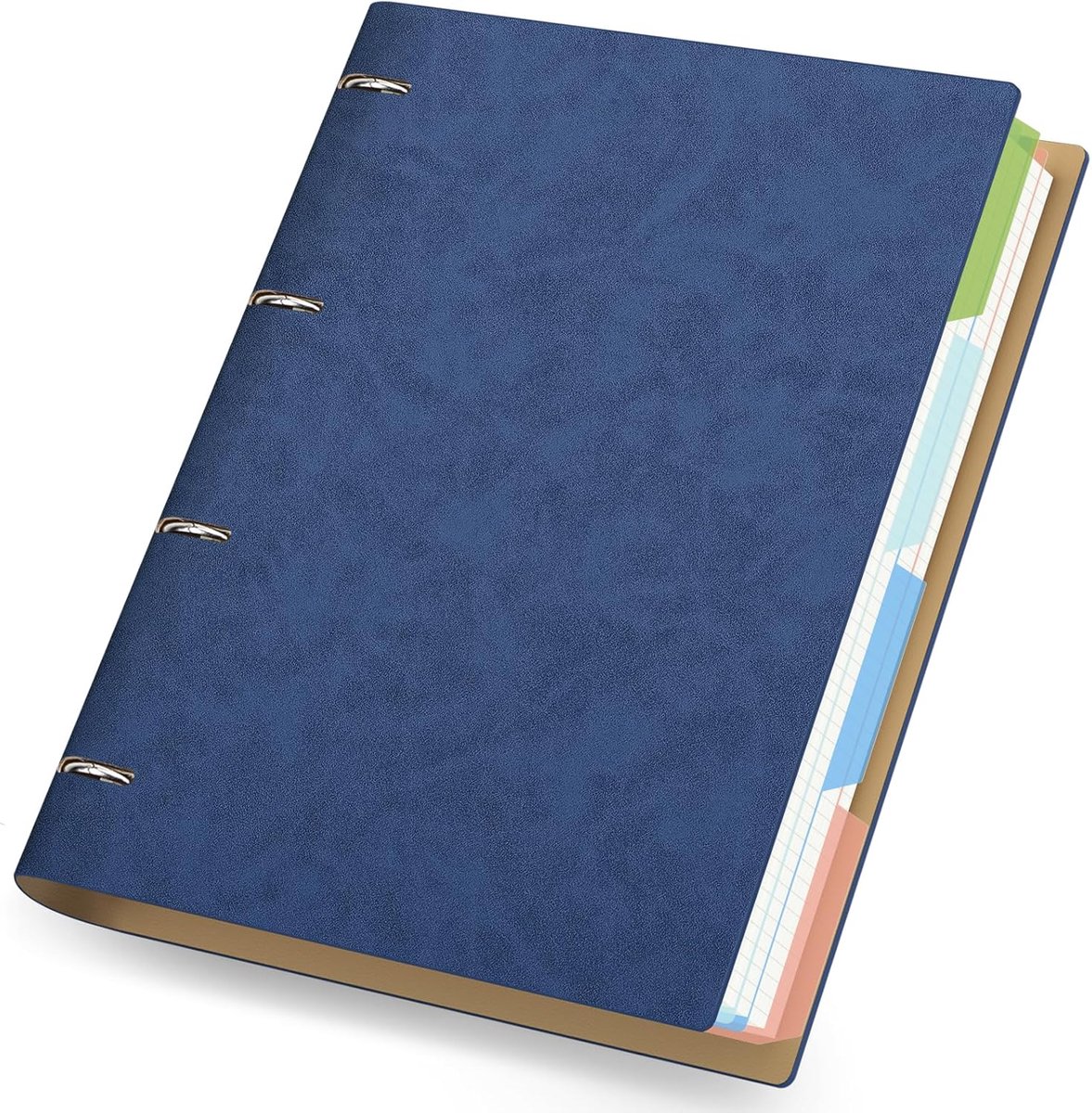 SnelShoppen - Notitieboek A4 Geruit PU-leer Spiraalblok 300 Pagina's Donkerblauw Navulbaar 21,5 x 28 cm Ringband Notitieblok Dagboek voor School en We
