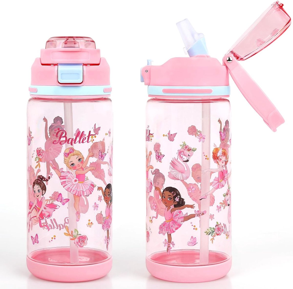 Drinkfles voor kinderen 600 ml - lekvrij - met rietje - ideaal voor school en sport - ShopVlot