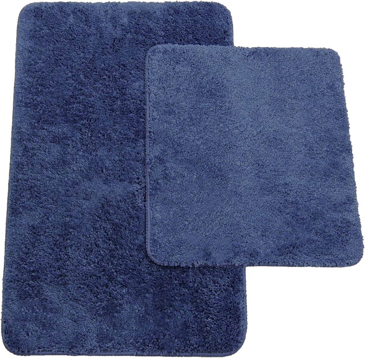 SnelShoppen - Badmatten set van 2 hoogpolig polyester met antislip latex achterkant - Badmat 50x80cm en WC-mat 45x50cm - Blauw - Voor badkamer en toil