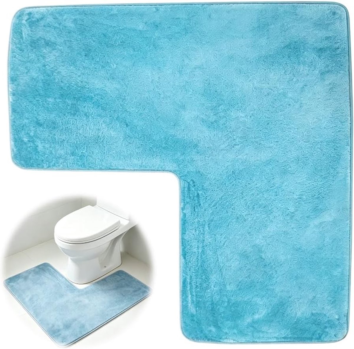 SnelShoppen - L-vormig badmat, antislip badkamertapijt, douchemat hoekdouche, sneldrogend en wasbaar, blauw, perfect voor badkamer en douche