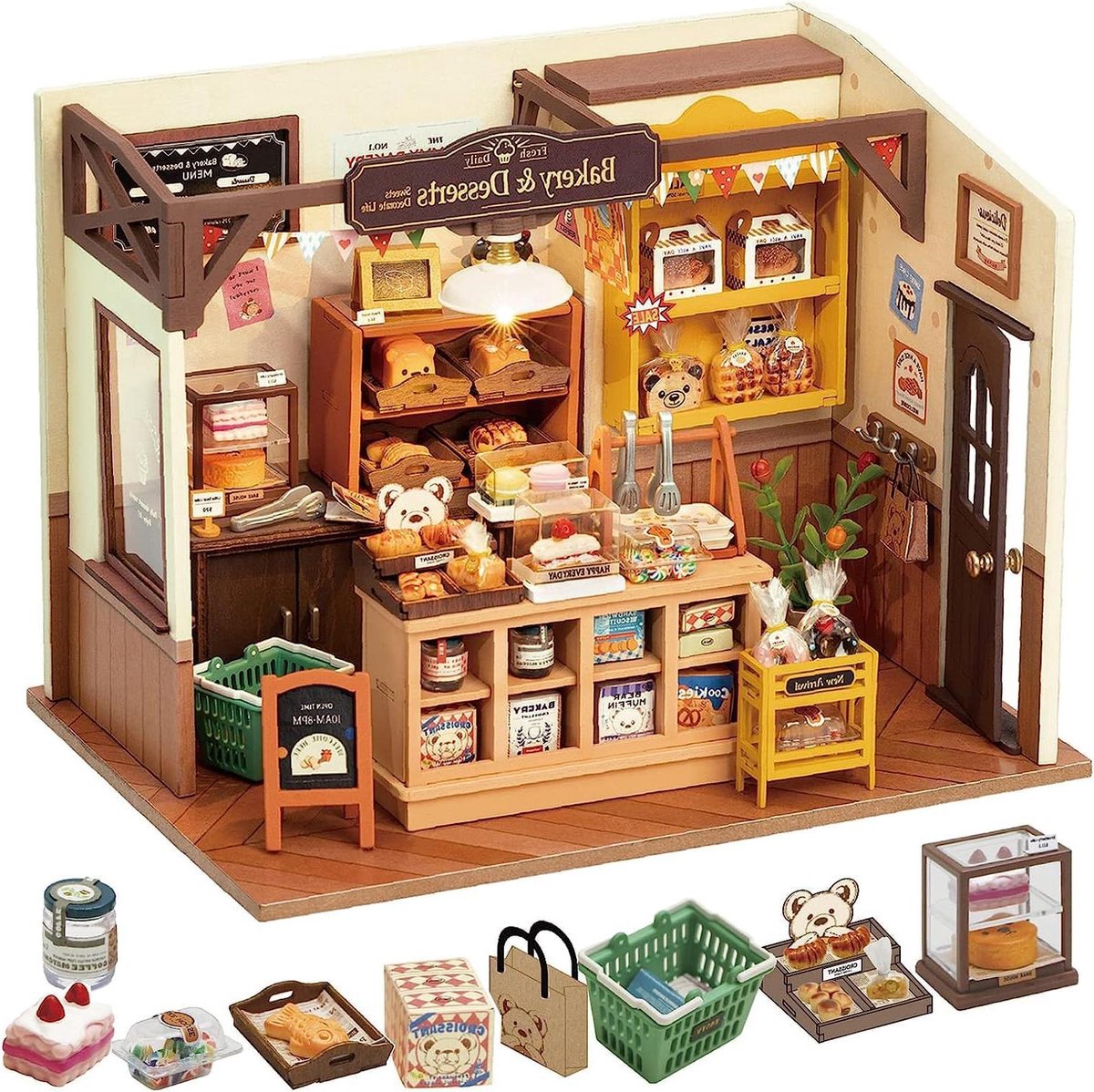 Miniatuur huisje - Bouwpakket poppenhuis - Hobby & creativiteit - Met LED verlichting - Eén maat - Bruin