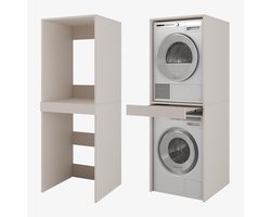 Badkamerkast Hoge Kast - Wasmachinekast Opbergkast - Wassen En Drogen - Uittrekbaar Werkblad - 66 cm Breed - Cashmere