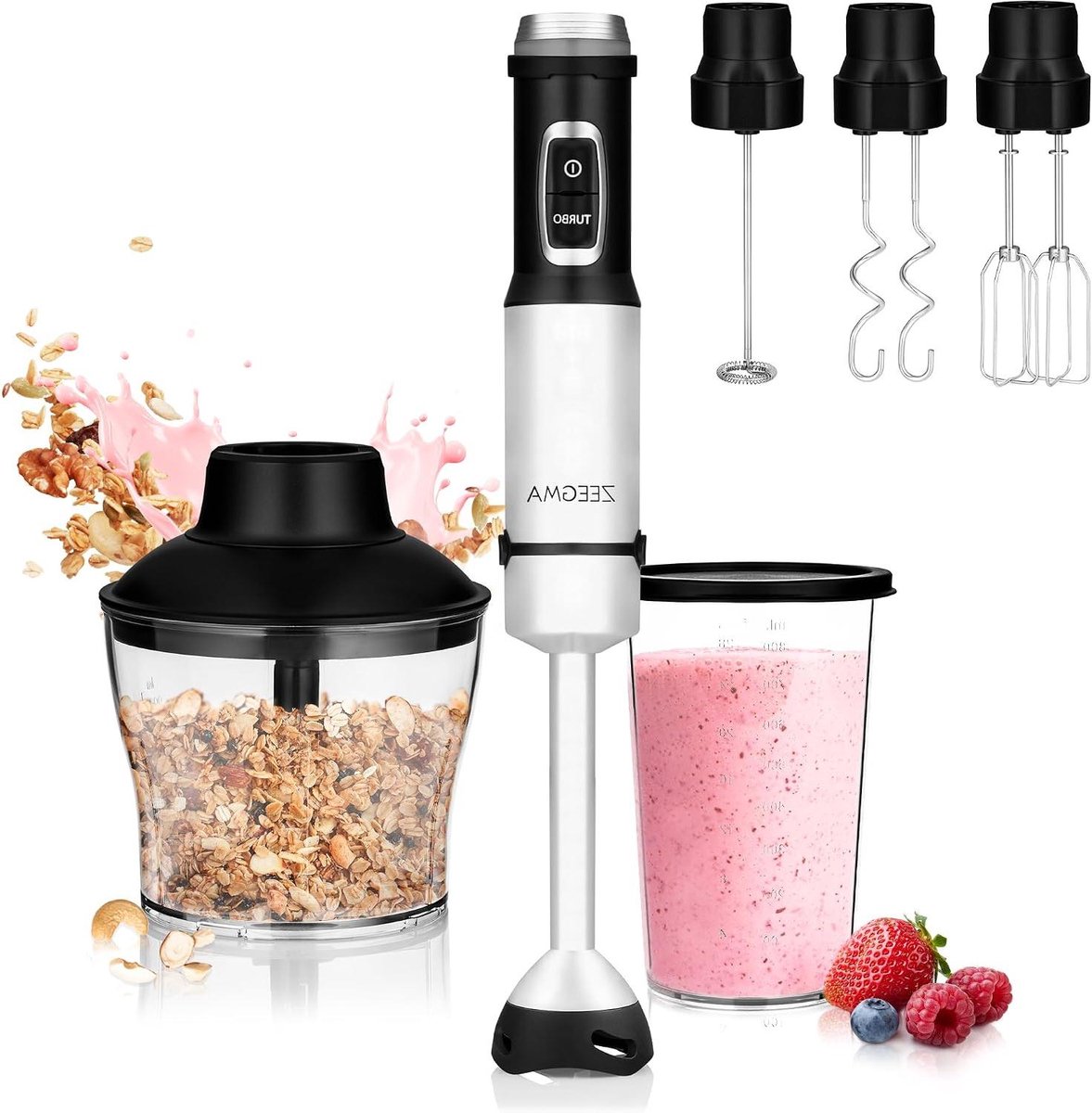 Handmixer Set Keukenapparaat Eten Bereiden 1500W Krachtige Motor 5 Accessoires Zilver