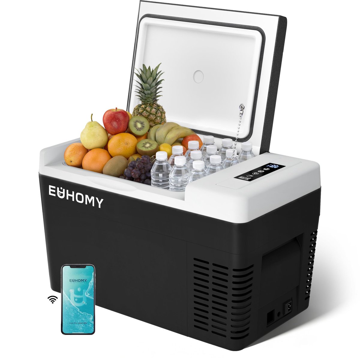 SnelShoppen - Draagbare Koelbox 25L met App-bediening -20°C tot 20°C, Koelbox voor Auto, Camping, Reizen, Boot, 12/24V DC, 100-240V AC, Zwart