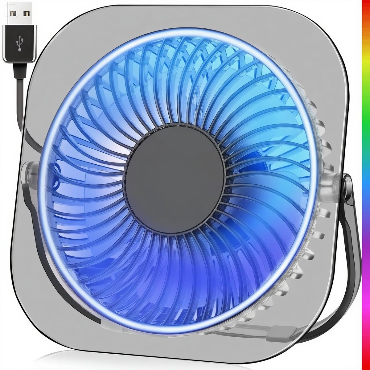 SnelShoppen - USB Mini Bureauventilator - 3 Snelheden, Sterke Wind, Tafelventilator, 180° Kantelbaar, Antislipvoet, Transparant Grijs voor Thuis, Kant