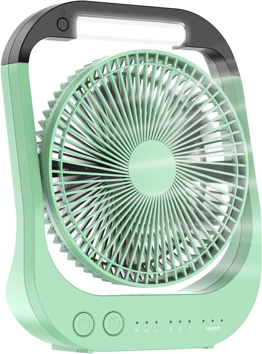 USB Bureauventilator - Tafelventilator Draagbaar - Persoonlijke Koeling - 10000 mAh Batterij - 8 Inch - Groen