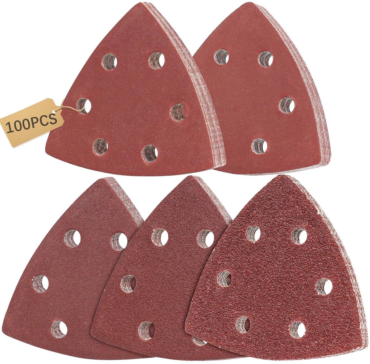 SnelShoppen - 100 stuks driehoekige schuurpapierset 93 x 93 x 93 mm voor deltaschuurmachines, klittenbandschuurpapier hout en metaal, mixpack 40/80/12