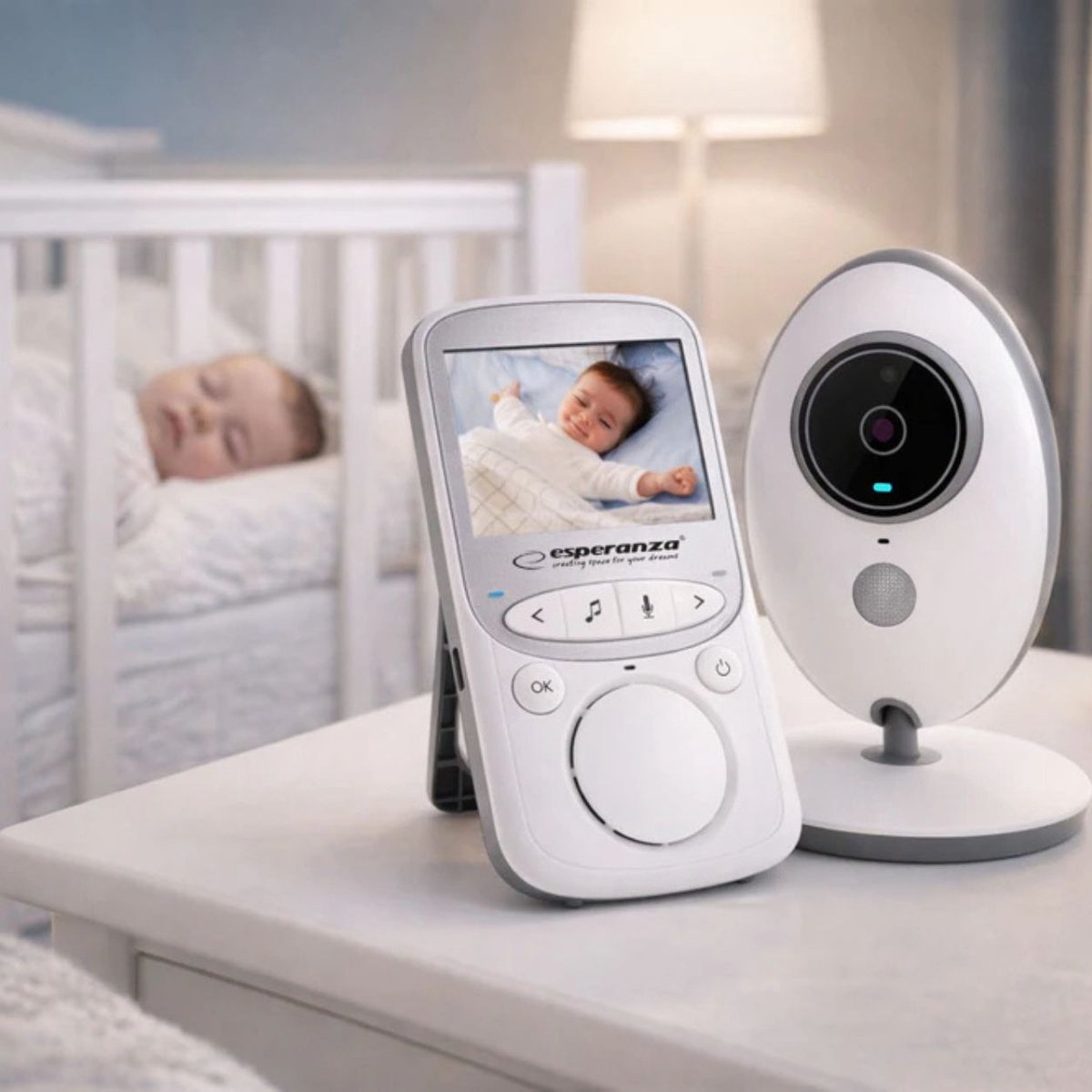 Esperanza ''Juan'' Babyfoon - Babymonitor - Met camera - 8 liedjes - Nacht visie - Temperatuur meter - Wit/grijs