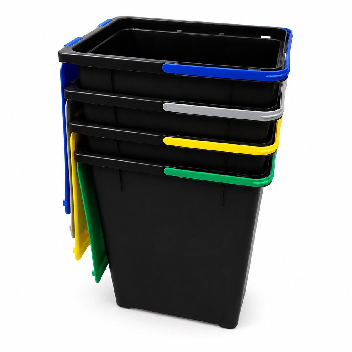 Recycling Prullenbak Set - Prullenbakken - Afvalbakken - Afvalbak – 4 Stuks - 12 Liter - Gekleurde Deksels - Afval Scheiden - Stapelbaar