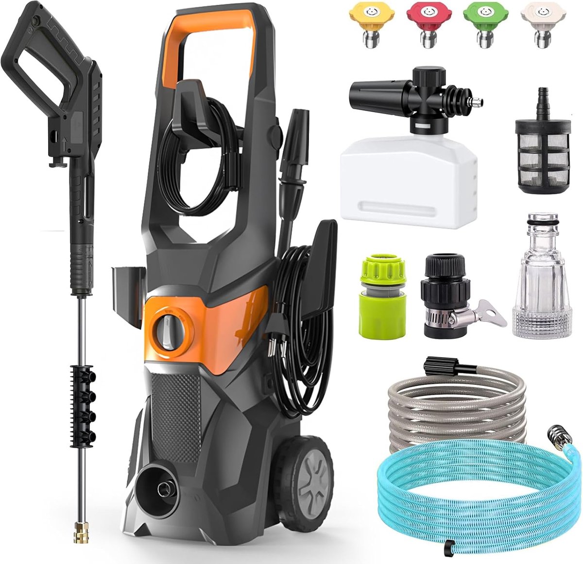 Hogedrukreiniger 200 bar - 3000 W - Turbo nozzle - Ideaal voor auto's en buitenoppervlakken - ShopVlot