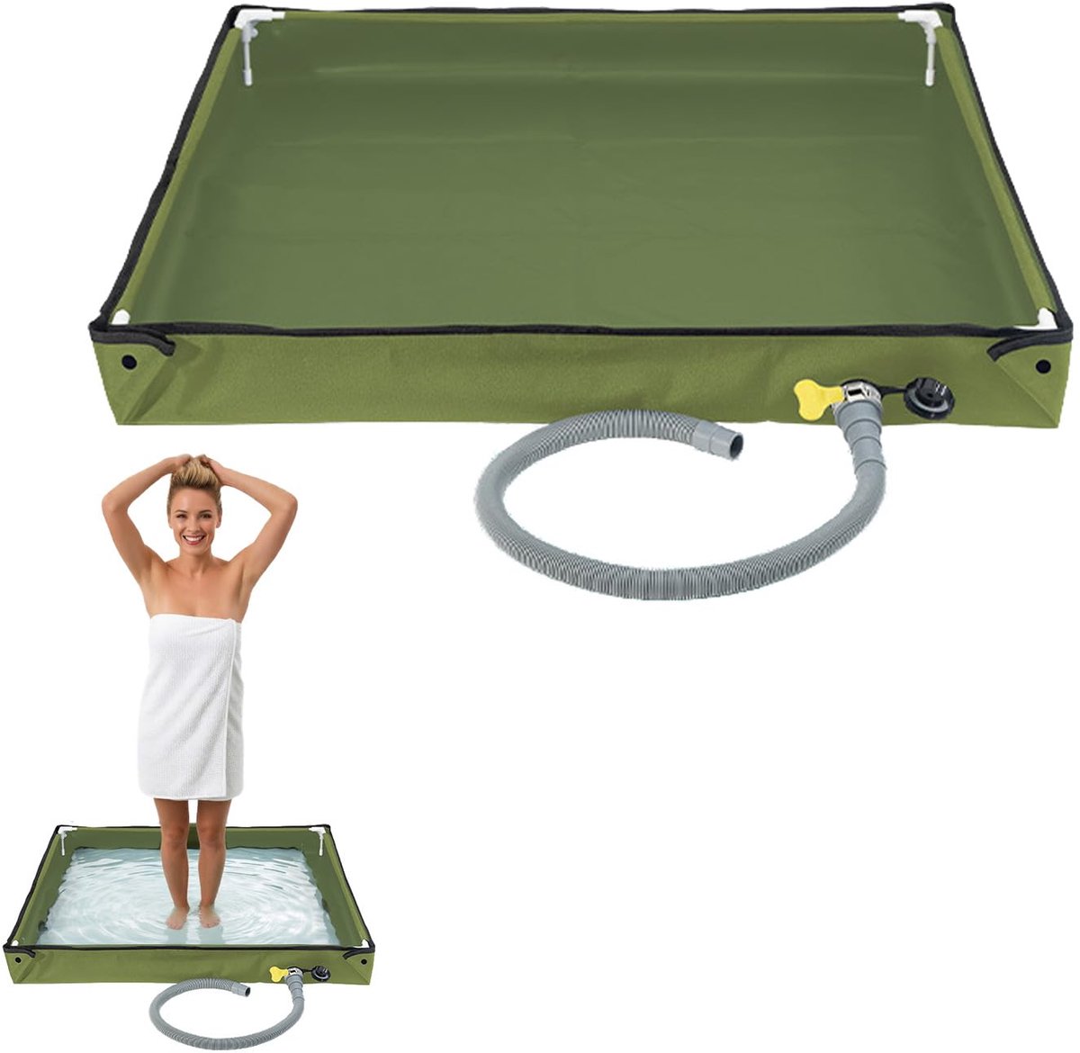 SnelShoppen - Campingdouche 80 x 80 cm Opvouwbare Douchebak met Afvoerslang, Antislip, Waterdicht, Draagbare Douchebasis voor Outdoor, Tentbasis, Camp