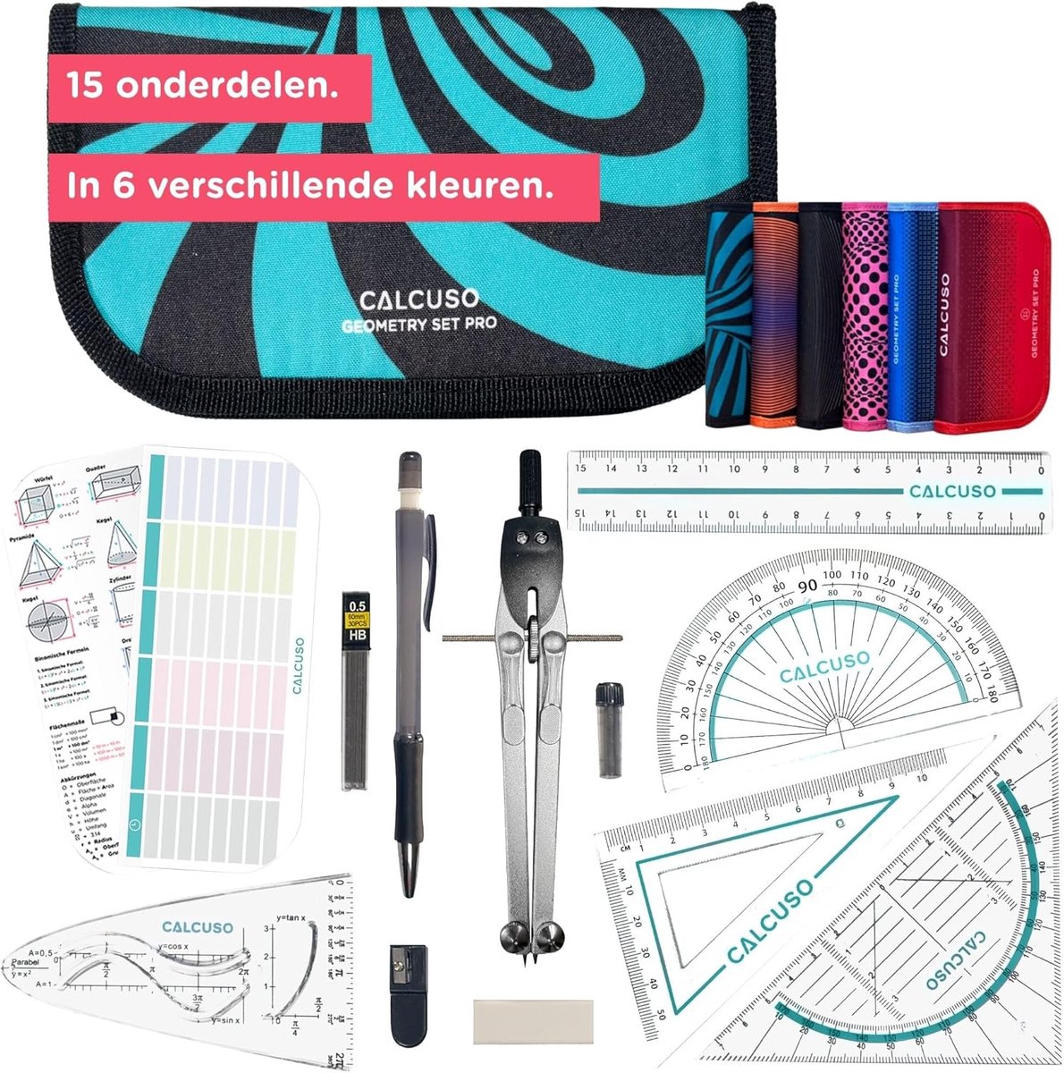 SnelShoppen - Geometrie set met passer en geodriehoek - Praktisch pennenetui voor school, universiteit en kantoor - Ideaal voor tekeningen en geometri