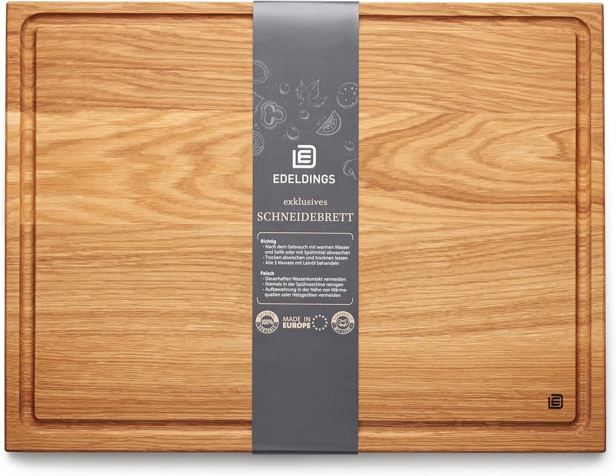 SnelShoppen - Snij- en serveerplank van massief eiken 40x30 cm met sapgoot, antibacteriële houten keukenplank voor feest, ontbijt en dagelijks gebruik